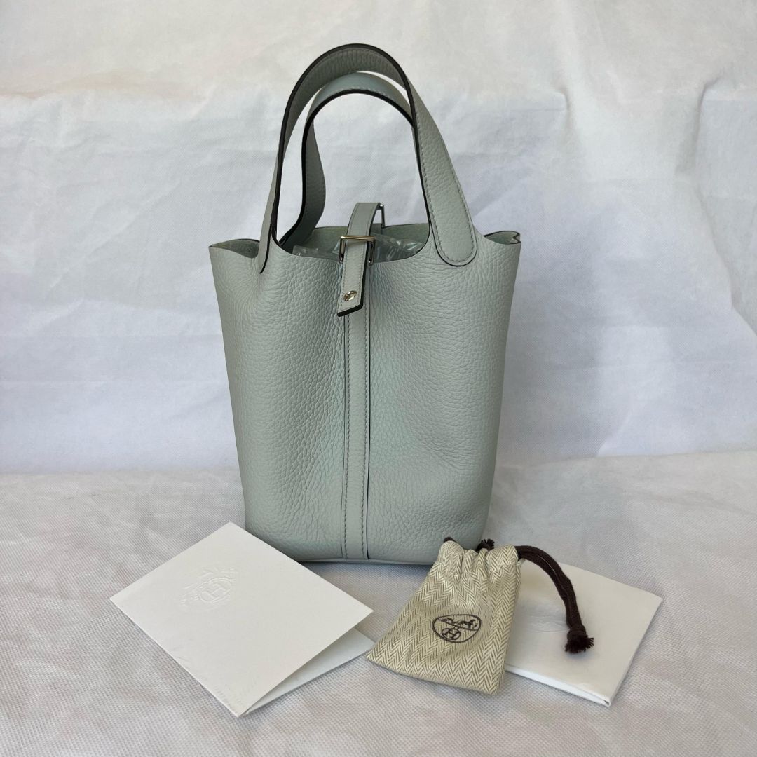 Hermes Picotin Lock 18  Taurillon Clemence Blue Pale PHW Bag