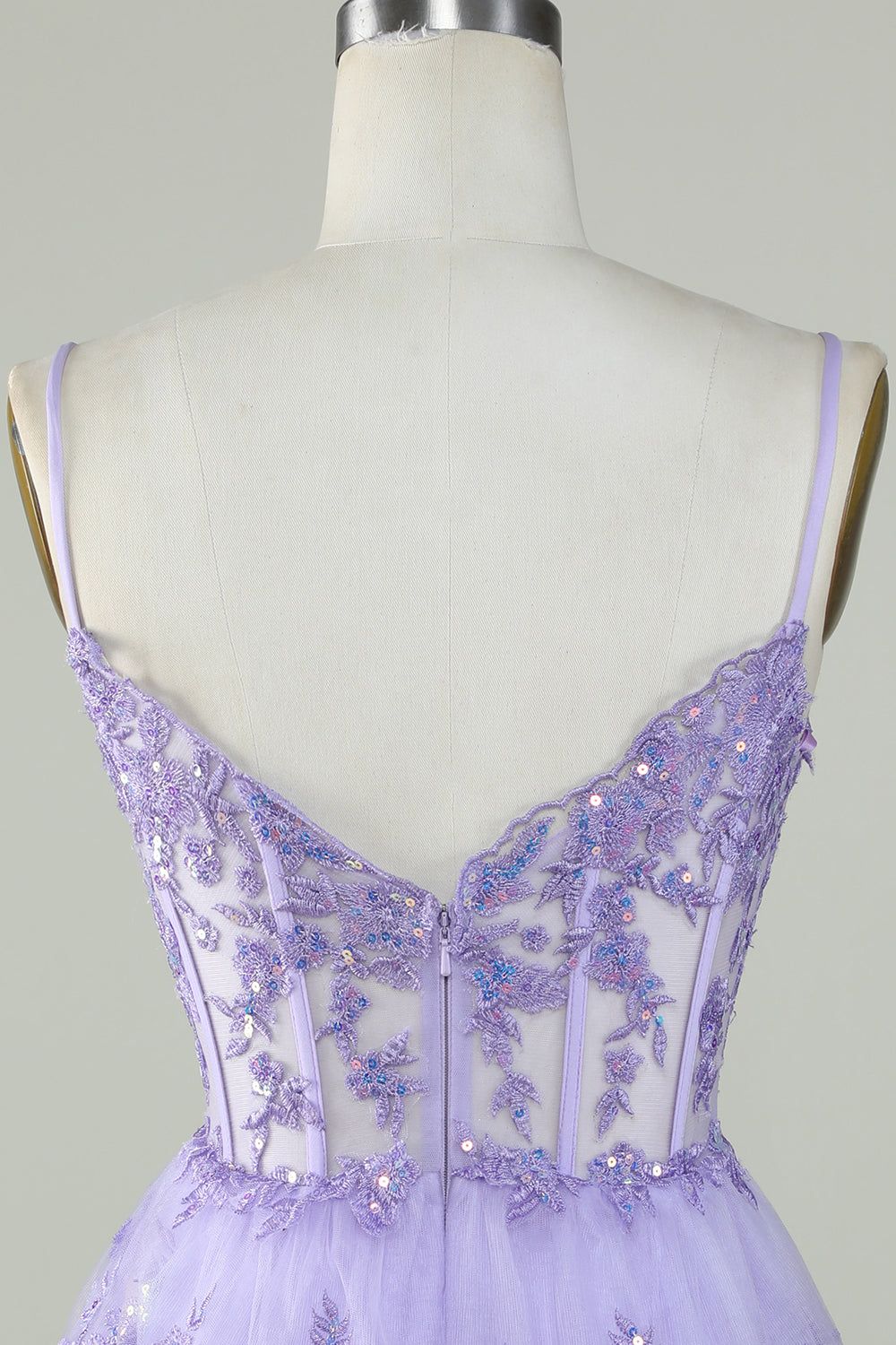 Spaghetti Straps Lace A-Line Homecoming Dress