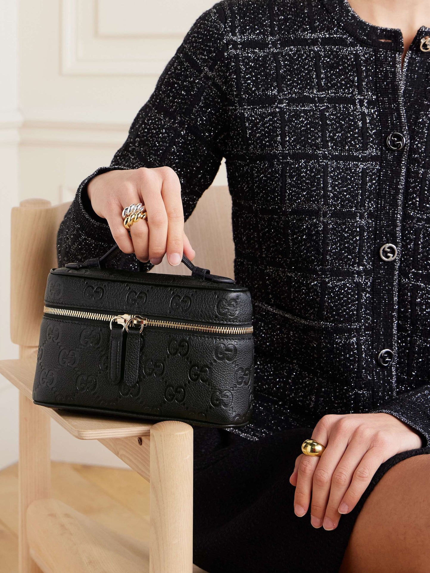 GUCCI GG Emblem mini debossed textured-leather shoulder bag