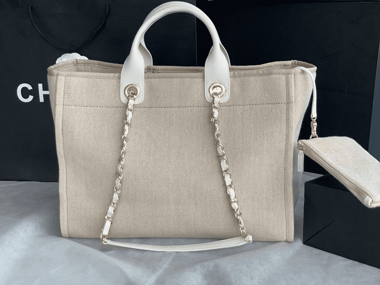 Chanel Mixed Fibers Calfskin Deauville Tote Light Grey