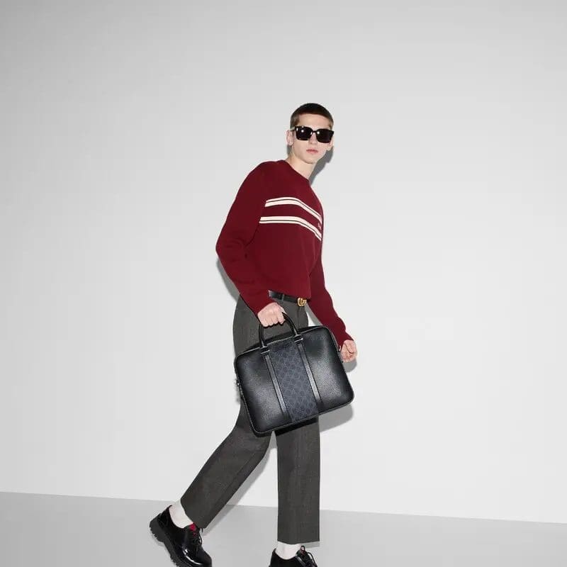 GUCCI MEDIUM GG BRIEFCASE WITH LOGO PLAQUE