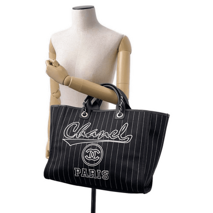 CHANEL Deauville 2wayTote Bag Black A66941 Cotton Leather