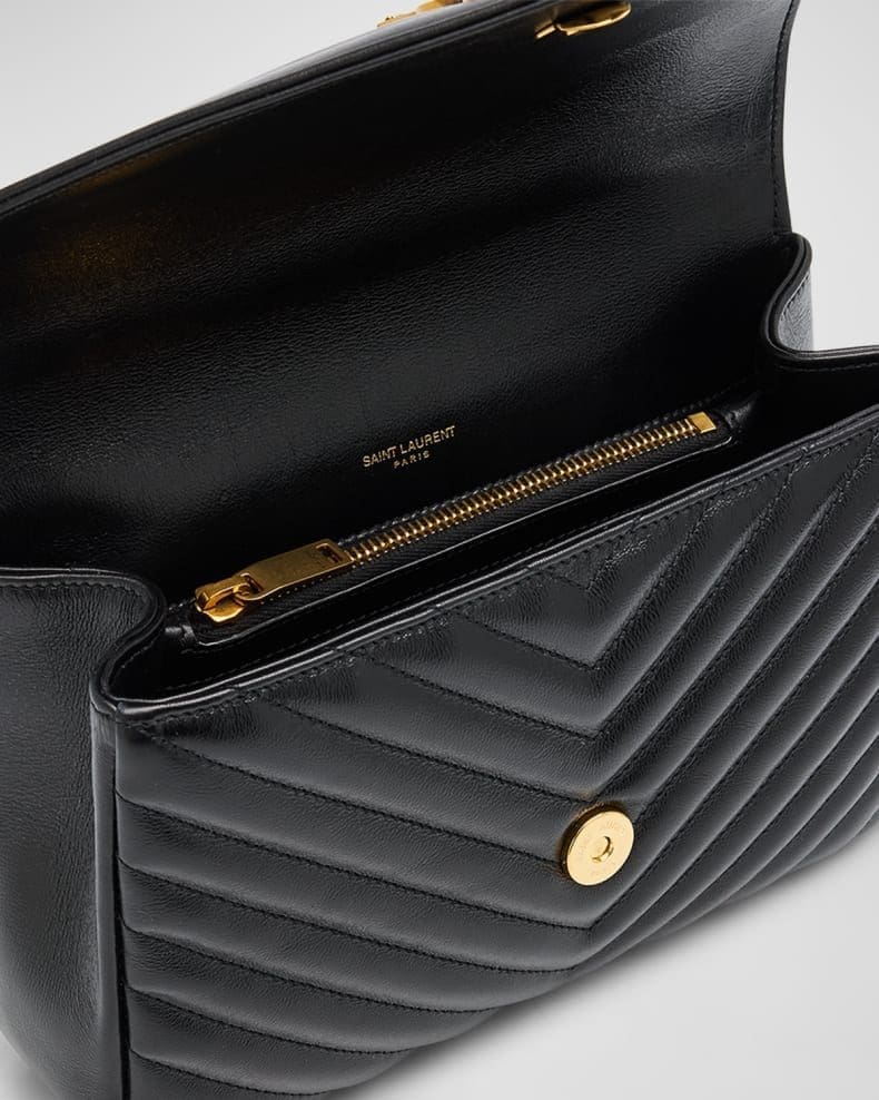 Saint Laurent College Medium YSL Flap Top-Handle Bag in Quilted Leather