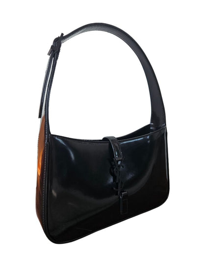 Saint Laurent Black Le 5 A 7 Hobo Patent Leather Bag