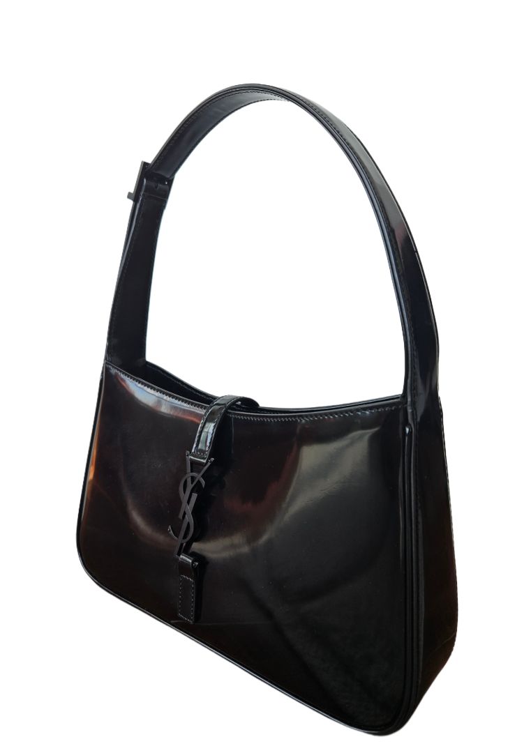 Saint Laurent Black Le 5 A 7 Hobo Patent Leather Bag