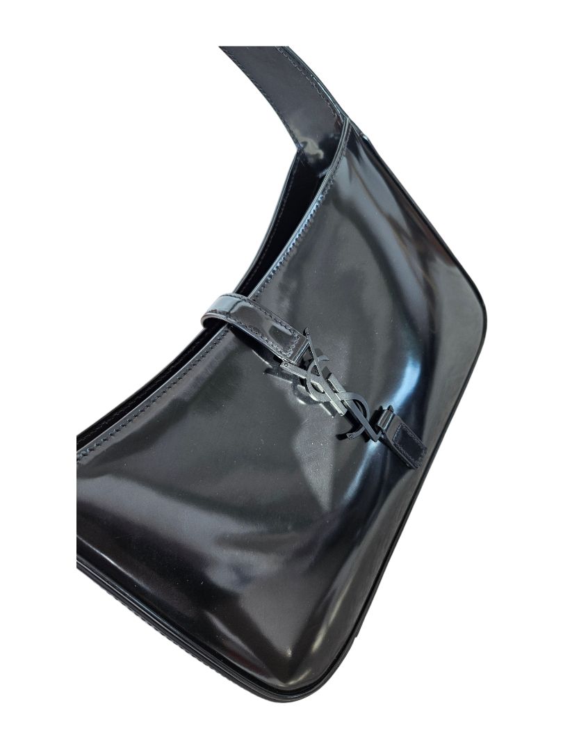 Saint Laurent Black Le 5 A 7 Hobo Patent Leather Bag