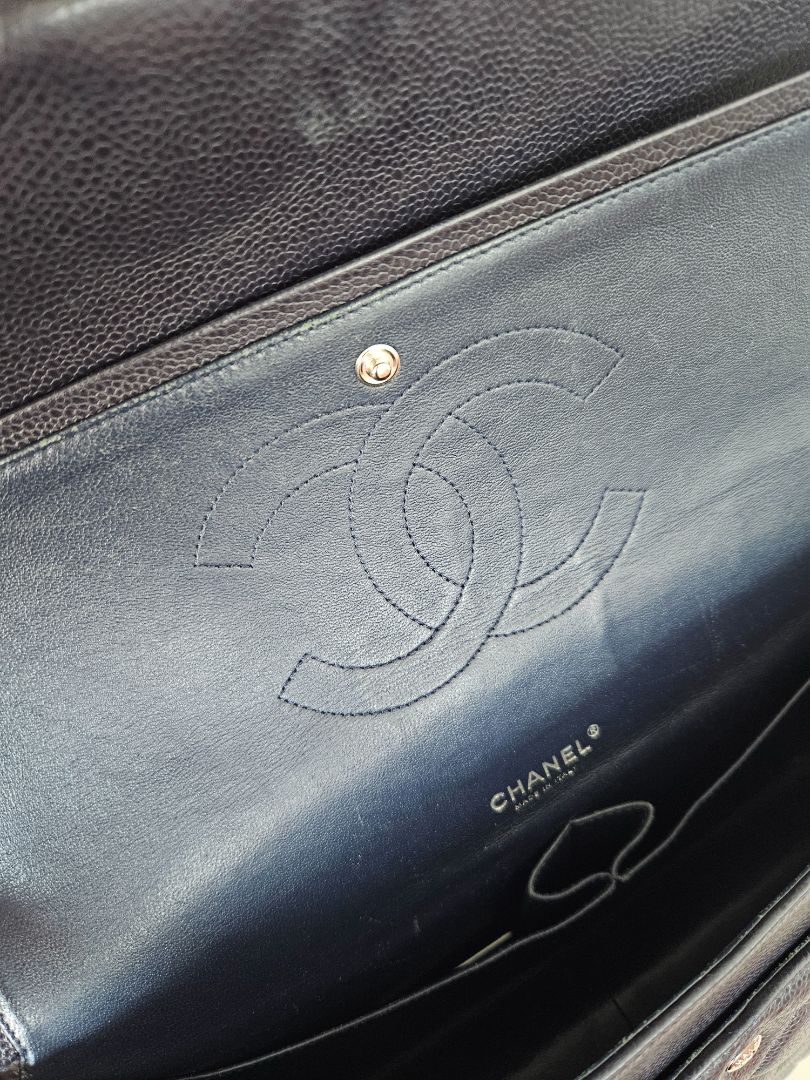 Chanel Navy Blue Caviar Leather Classic Double Flap Bag