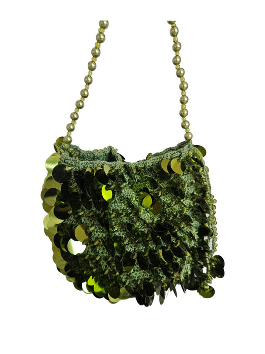Vanina Green Nuit Scintillantes Bucket Bag in Sequin Knit