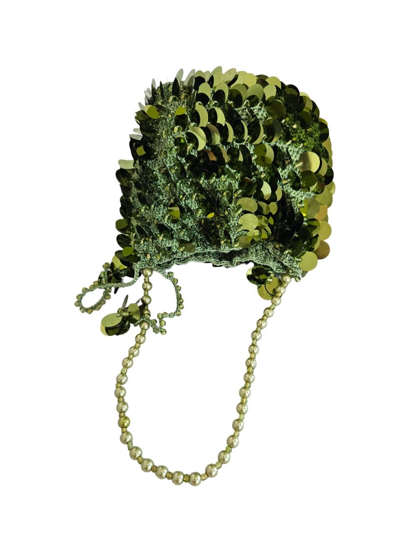 Vanina Green Nuit Scintillantes Bucket Bag in Sequin Knit