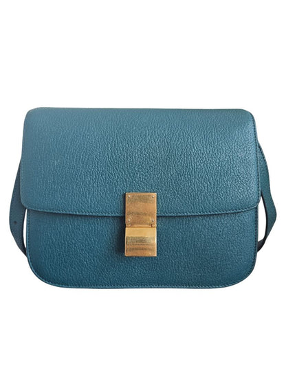Celine Teal Blue Leather Classic Box Shoulder Bag