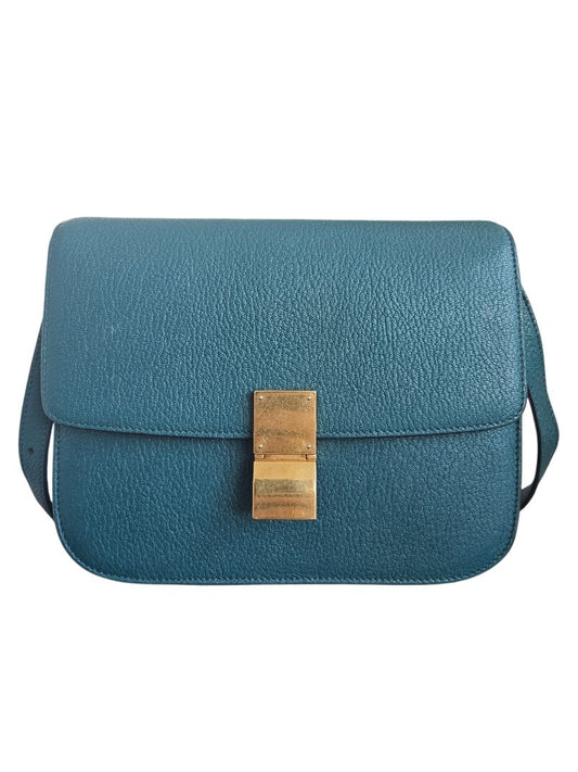Celine Teal Blue Leather Classic Box Shoulder Bag