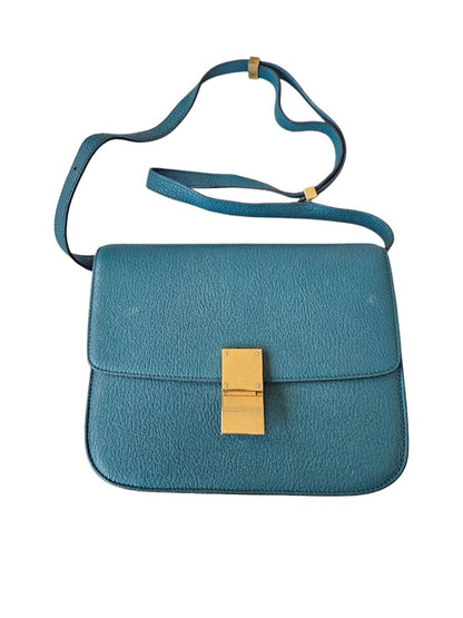 Celine Teal Blue Leather Classic Box Shoulder Bag