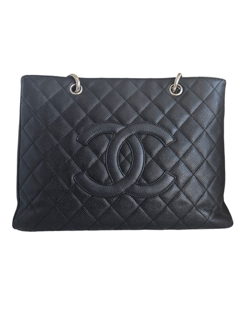 Chanel Black Caviar Leather Grand Shopper SHW Tote (GST) Bag