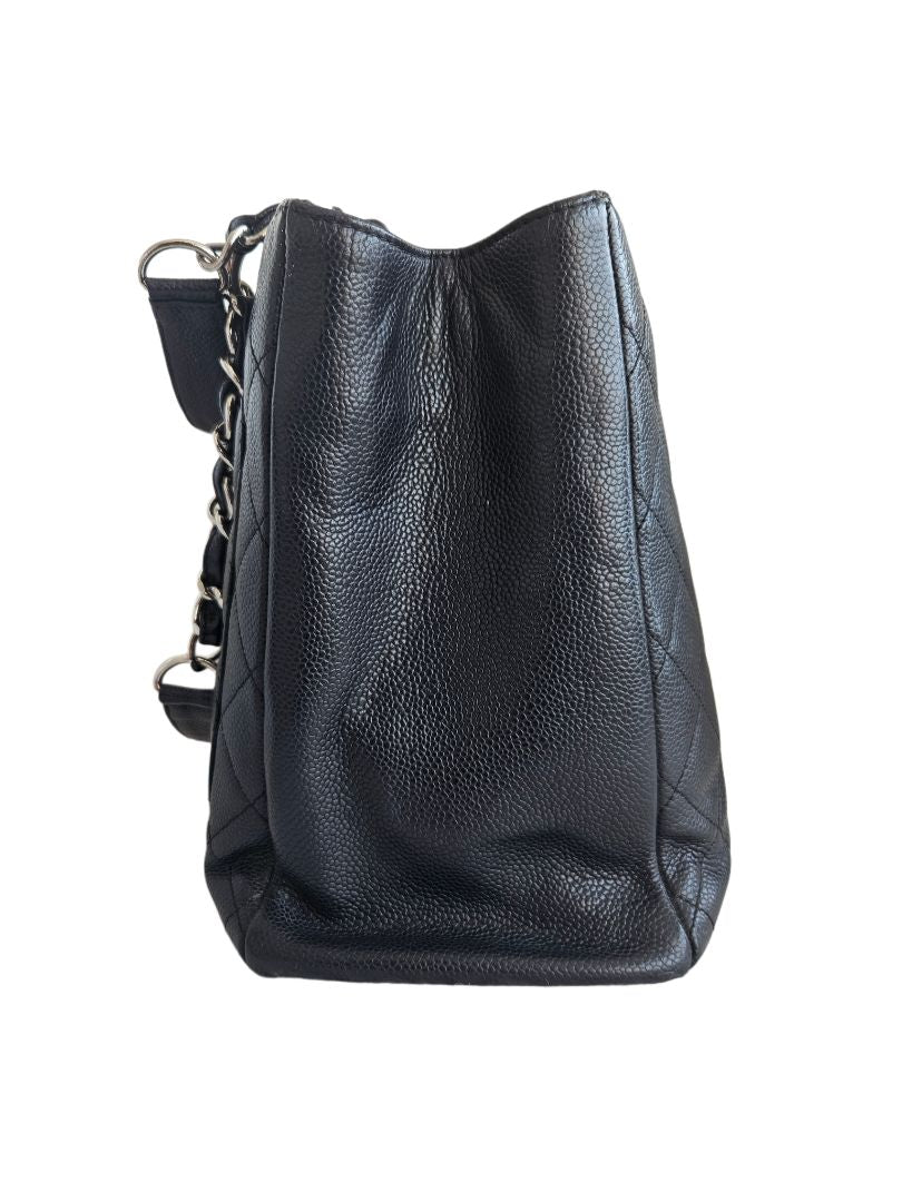 Chanel Black Caviar Leather Grand Shopper SHW Tote (GST) Bag