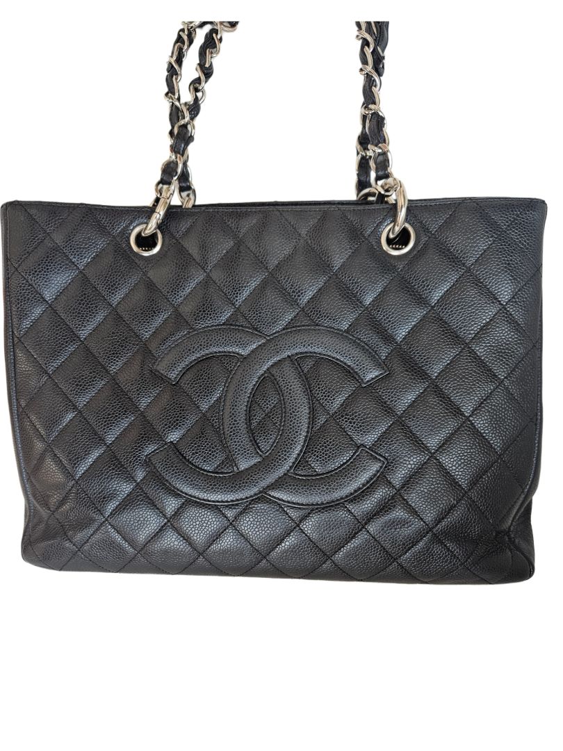 Chanel Black Caviar Leather Grand Shopper SHW Tote (GST) Bag