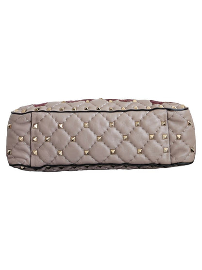 Valentino Beige/Red Flower Intarsia Leather Rockstud  Chain Shoulder Bag