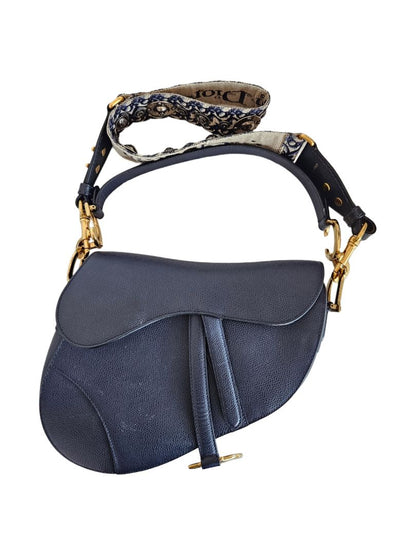Dior navy blue leather saddle bag with crossbody strap