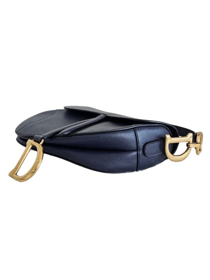 Dior navy blue leather saddle bag with crossbody strap