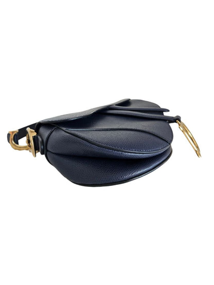 Dior navy blue leather saddle bag with crossbody strap