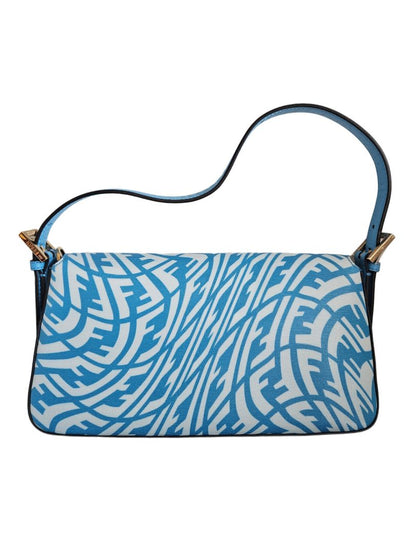 Fendi Blue/White Baguette 1997 Canvas Leather Shoulder Bag