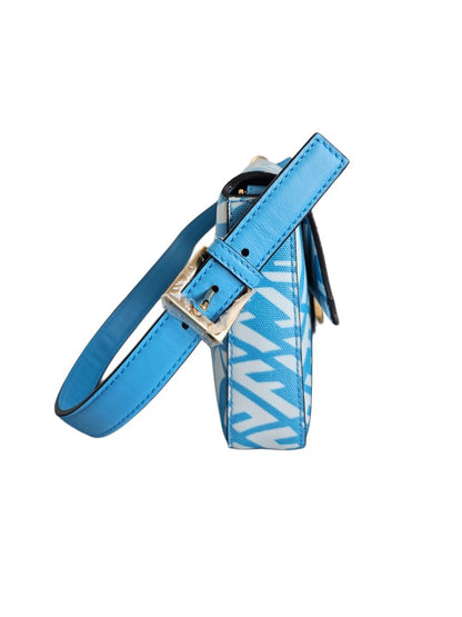 Fendi Blue/White Baguette 1997 Canvas Leather Shoulder Bag