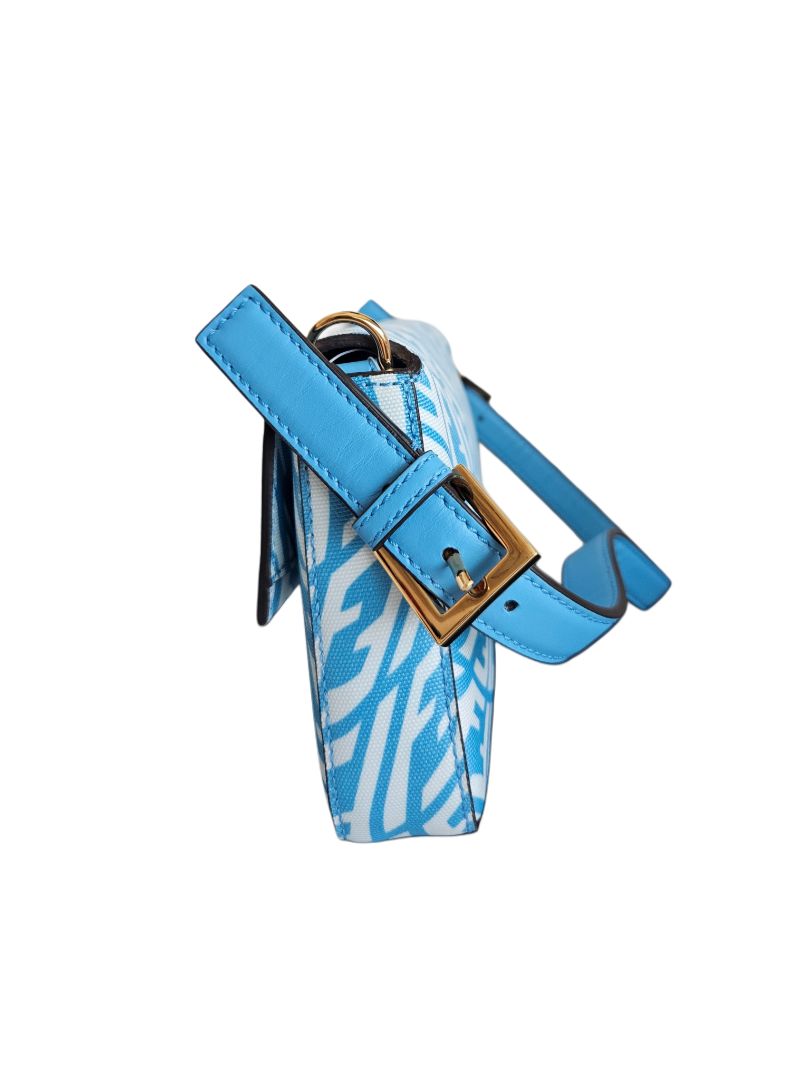 Fendi Blue/White Baguette 1997 Canvas Leather Shoulder Bag