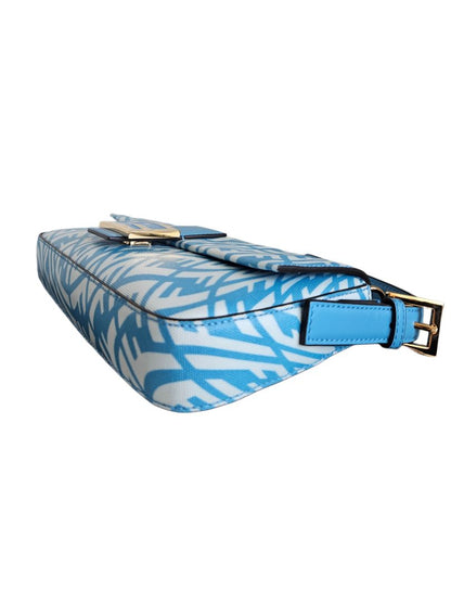 Fendi Blue/White Baguette 1997 Canvas Leather Shoulder Bag