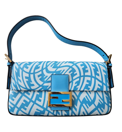Fendi Blue/White Baguette 1997 Canvas Leather Shoulder Bag