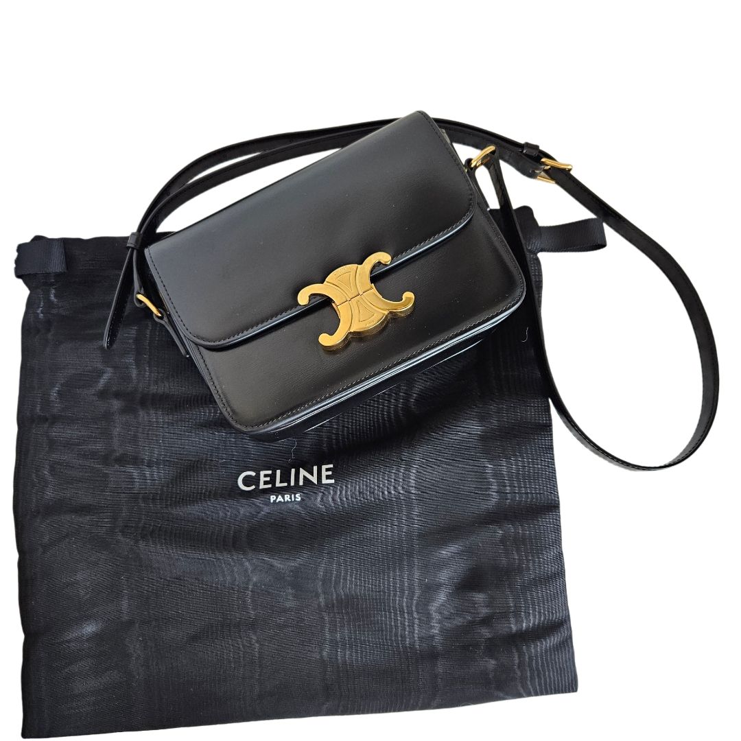 Celine Teen Triomphe Bag in Shiny Black Calfskin