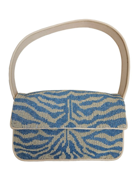 Staud Blue/White Tommy Beaded Flap  Shoulder Bag