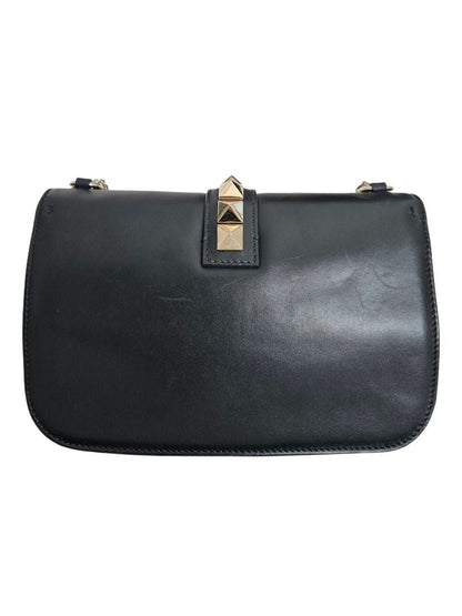 Valentino Black Leather Glam Lock Chain Shoulder Bag