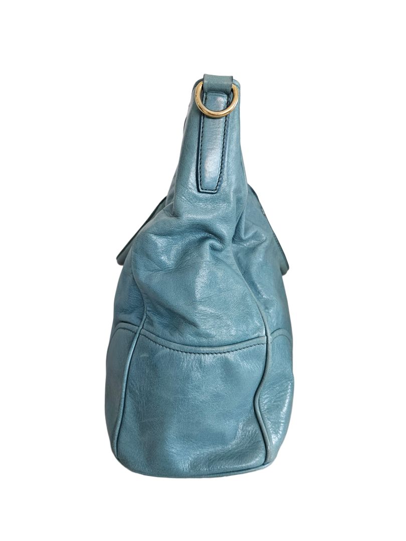 Prada Blue Convertible Vitello leather Tote Bag