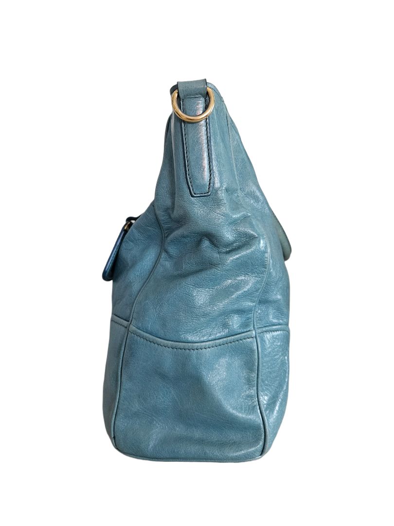 Prada Blue Convertible Vitello leather Tote Bag