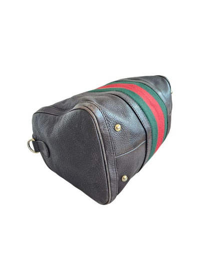 Gucci Brown Web Boston Leather Bag