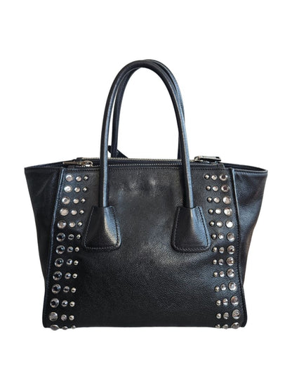 Prada Black Leather Crystal Embellished Double Zip Bag