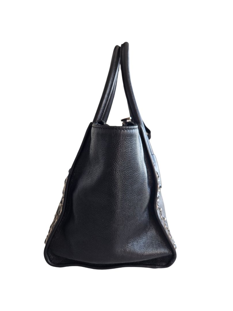 Prada Black Leather Crystal Embellished Double Zip Bag