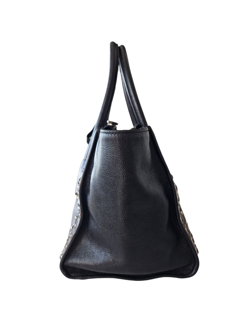 Prada Black Leather Crystal Embellished Double Zip Bag