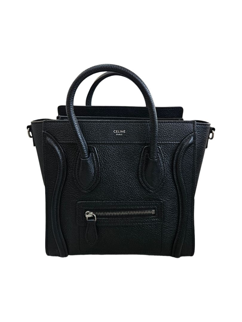 Celine Black Leather Nano Luggage Tote Bag