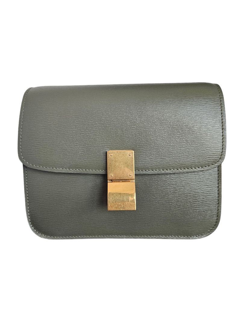 Celine Khaki Green Leather Classic Box Shoulder Bag