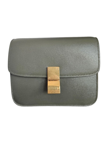 Celine Khaki Green Leather Classic Box Shoulder Bag