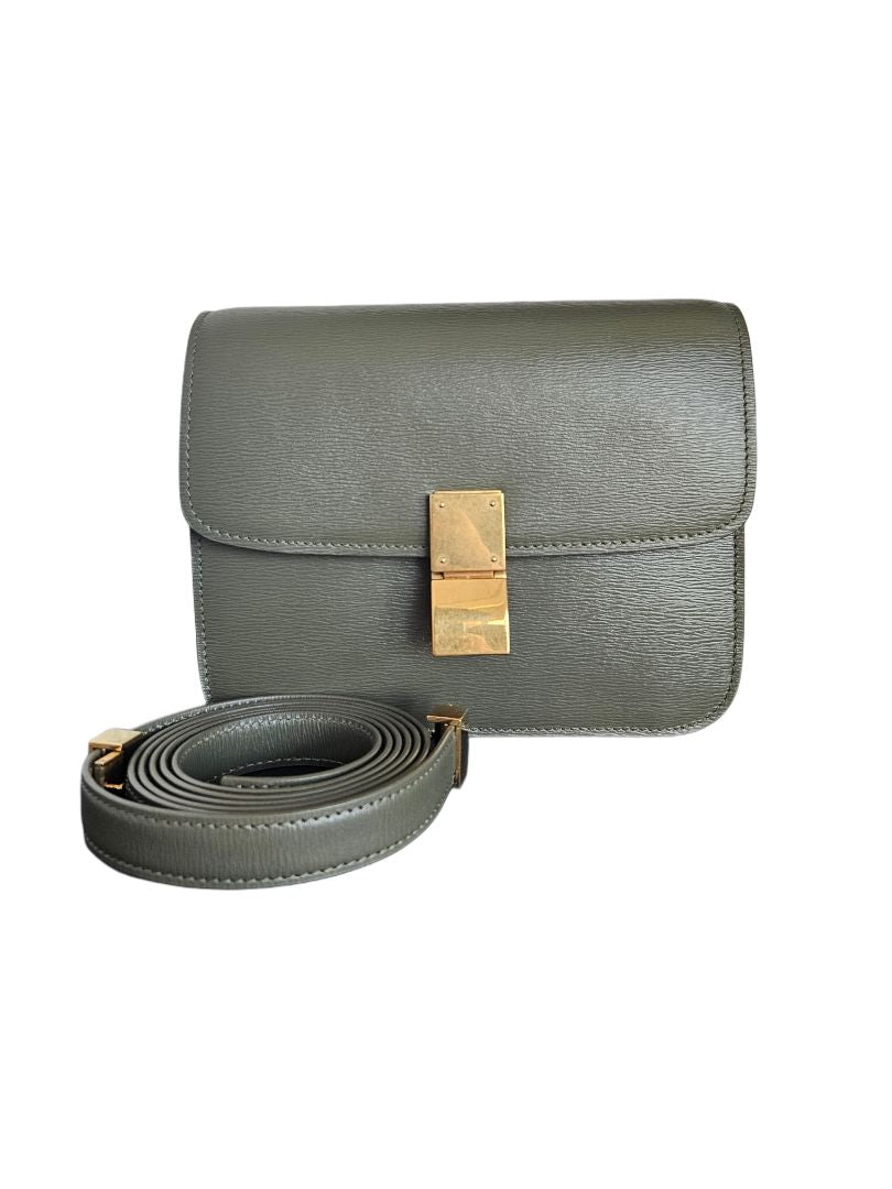 Celine Khaki Green Leather Classic Box Shoulder Bag