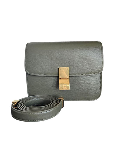 Celine Khaki Green Leather Classic Box Shoulder Bag
