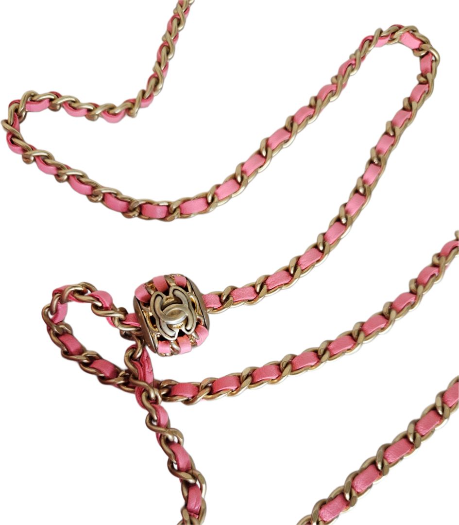 Chanel Pink Lambskin Quilted CC Pearl Crush Wallet On Chain