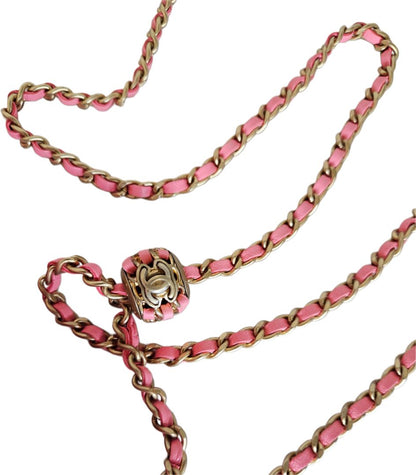 Chanel Pink Lambskin Quilted CC Pearl Crush Wallet On Chain