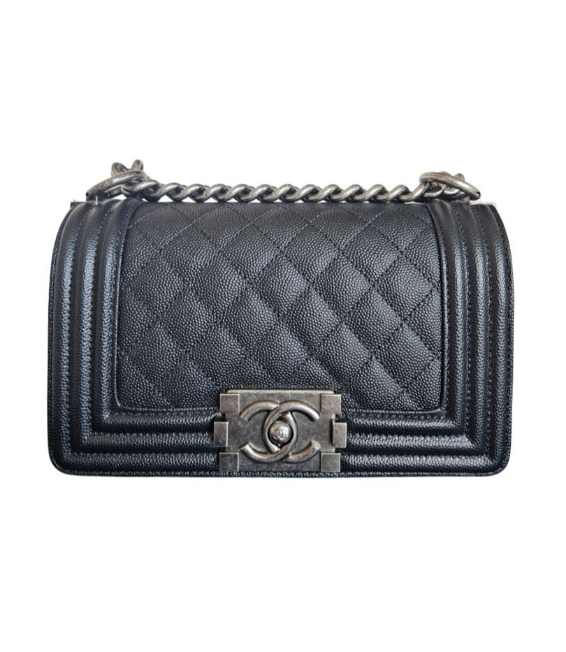 Chanel Black Quilted Caviar Leather Le Boy Flap Small Bag
