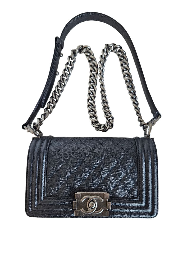 Chanel Black Quilted Caviar Leather Le Boy Flap Small Bag
