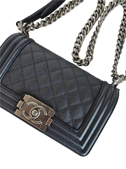 Chanel Black Quilted Caviar Leather Le Boy Flap Small Bag