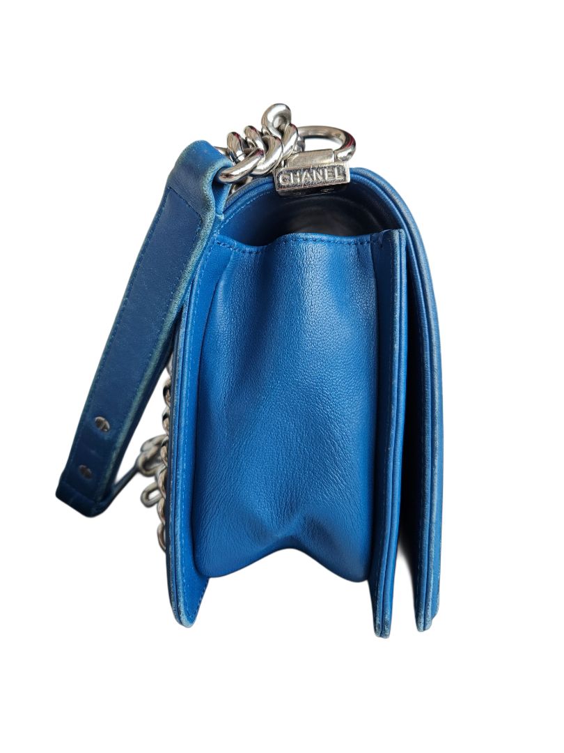 Chanel Blue Lambskin Iridescent PVC Chevron Quilted Boy Flap Bag