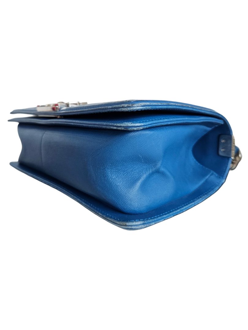 Chanel Blue Lambskin Iridescent PVC Chevron Quilted Boy Flap Bag