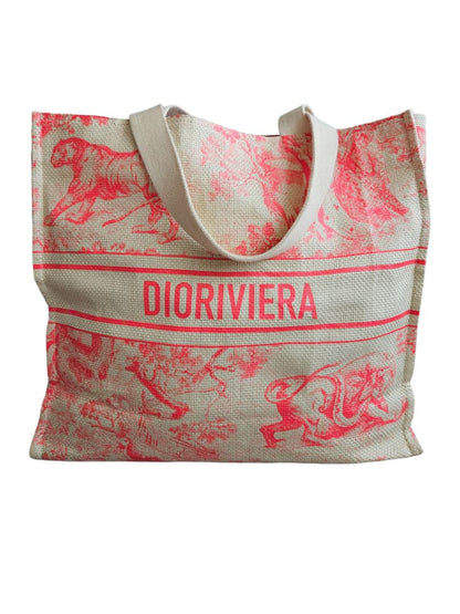 Christian Dior Pink/Beige Straw Dioriviera Tote Bag
